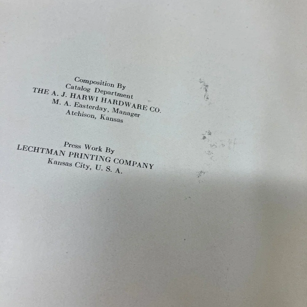 A. J. Harwi Hardware Co Wholesale Catalog Atchison Wichita Kansas Vintage Book